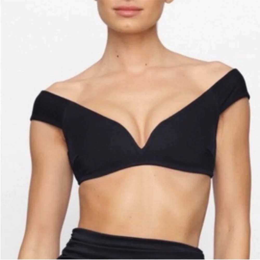 SKIMS Off-the-Shoulder Scuba Shaping Plunge Bikini Swim Top in Marble Size 3X